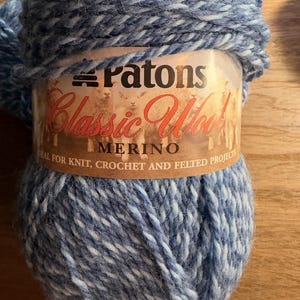 Patons Merino Classic Wool -  Denim Marl 77116  Knitting & Crochet  Yarn - 3.5 oz  + 2 oz   - New - Blue