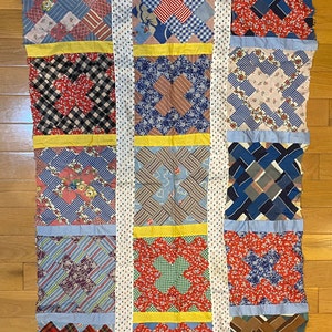 Pieced Quilt Top vintage Fabrics 36" x 57" -  ready to finish into Quilt or enlarge As you Want