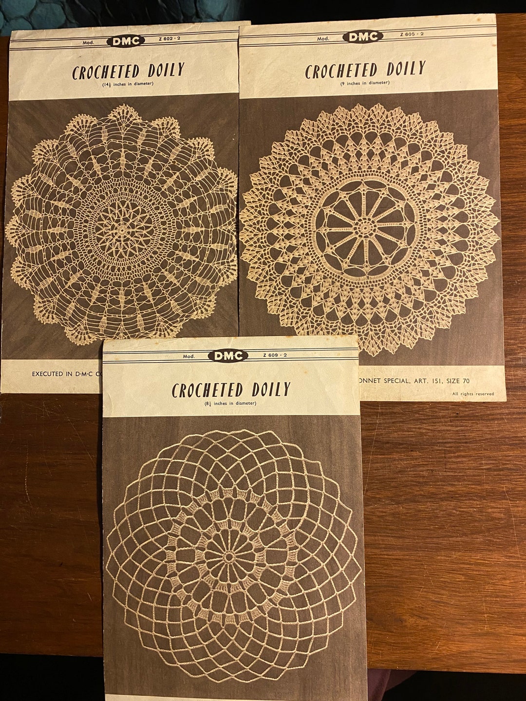 3 DMC Doily Vintage Patterns / Instructions Chart No.z 602-2, 605-2 and ...
