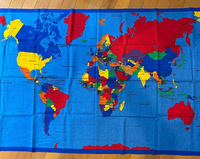 World Map Fabric PANEL 36" X 44" Ready to Sew Into Pillows,, Quilt ...