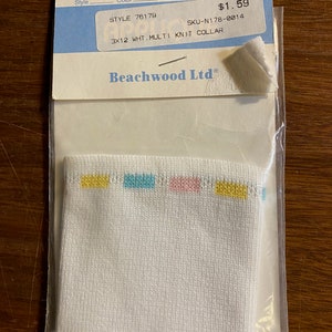 Colletto Finito Bordo Pezzo di Nervatura - 12&quot;x 3&quot; largo - nuovo - Bianco con Accenti Blu - Rosa - Giallo