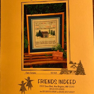 Cabina en el bosque Sampler - Friends Indeed SS601 Cross Stitch Chart - Bordado contado hilo reliquia costura