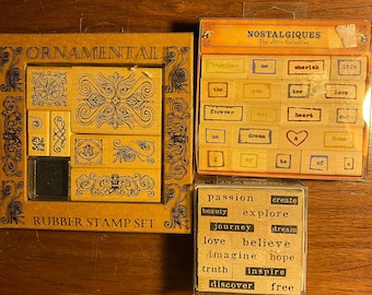 Rubber Stamp Blocks - Pick a Set: Creative Words, Nostalgiques or Ornamental  - paper crafting, print making, card making, great for kids