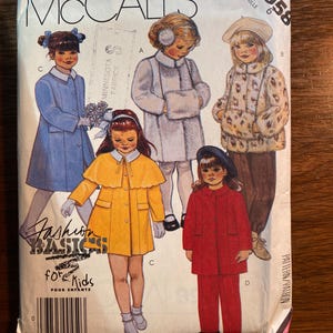 Child&#39;s / Girl&#39;s Coat / Jacket /  Cape / Muff / Pants - McCall&#39;s 2958 Pattern Size 6 - 1987 vintage sewing pattern - Outerwear Coat