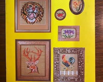 Count Your Cross Stitch On Bamboo Canvas - Tiger, Buck, Rooster, Flowers, Owl - 1983 - Cross Stitch Chart -