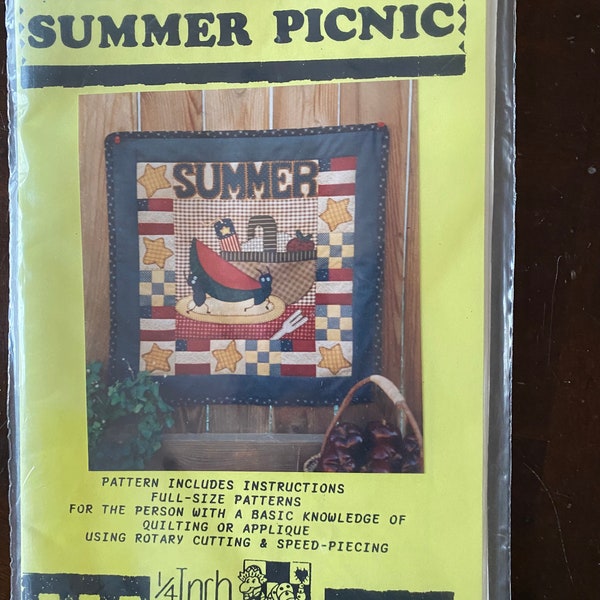 Summer Picnic - Quilt Block Patterns - Janie - 1/4 Inch Designs - 1994 - Pieced and Appliquéd Wall Hanging