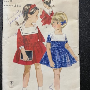 Vintage Kind / Mädchen Kleid Kleidung Muster. Butterick 3418 - voller Rock Größe 5 - c1960s