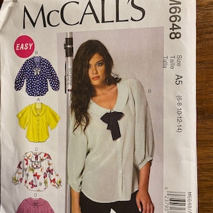 Misses Blouse /  Shirt  McCall&#39;s #6648 Pattern - Adult Size 6, 8, 10, 12, 14 - 2011 - Pullover or Button Front - uncut
