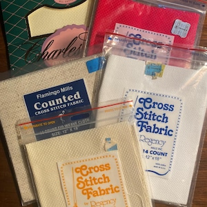 Aida Bundle - Red / Natural / Ecru / White - Cross Stitch Fabric Cloth 14 / 18 count 5 pieces