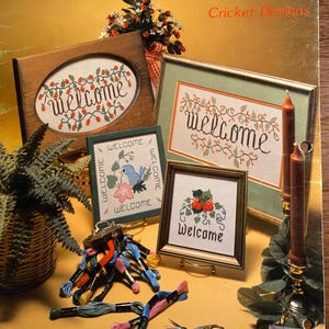 Welcome Signs - Cricket Designs - Counted Thread Cross Stitch Chart - Eileen Barker - 1986 - Bird, Strawberries