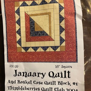 Basket Case Wall Quilt Block Kit - Center Block Completed - 27&quot; x 27&quot; - Ready to Finish - Cut Sew - Quilting Supply  Red / Blue Tones - 2004