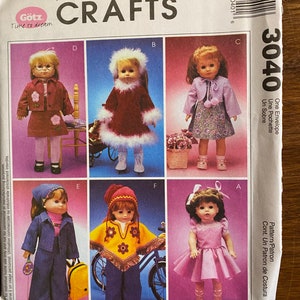 DOLL CLOTHES Pattern - 18&quot; doll  McCall&#39;s 3040 Gotz - Ballerina Dress, Dress, Top, Jacket, Skirt, Pants, Scarf - 2000 - American Girl Outfit
