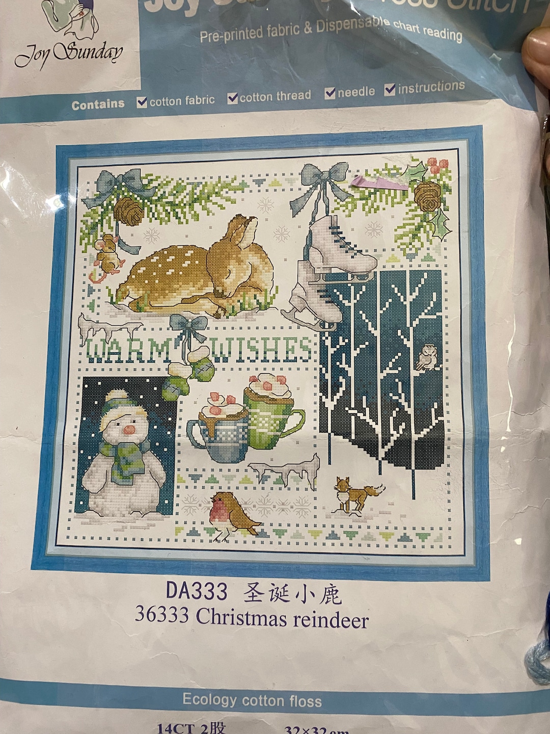 Christmas Reindeer Joy Sunday Counted Cross Stitch Kit DA333