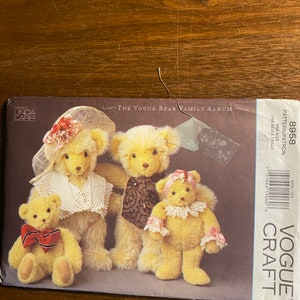 Bear Family Vogue Craft 8958   Pattern (Uncut), 13&quot;, 9.5&quot; sizes - sewn with Fake Fur - Victorian Lace Collar pattern - 1994