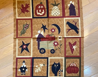 Panel de tela Fall Frolic - Bloques - Tapiz de pared - Sandy Gervais - Edredón/Cuadrados - Espantapájaros, Calabazas, Ángeles, etc. 58 x 112 cm