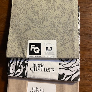 Quilt Block Quarters fabric 3 - 18&quot; x 21&quot; wide Taupe Solid, Black flower, Grey Branch - New - sewing projects - Quilting etc