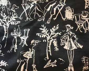 Black & White Print with Girls / Ladies / Cars Artistic Fabric (by the yard) - Polyester