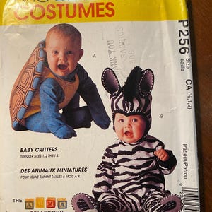 Cute Baby Critters Toddler / Infant / Children&#39;s costume McCall&#39;s P 256 Pattern Size 1/2, 1, 2 - 1995 Halloween Outfit -Turtle and Zebra