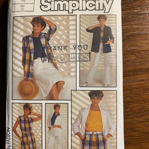 Skirt Misses / Women&#39;s Outfit Jacket, Dress, Top, Shorts, Pants, Wrap Skirt  Simplicity #6885 Pattern (uncut)  Easy Sew size 14 - 1985