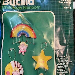 Jeweled Stitchery Felt Ornaments Kit - Bucilla 82006  Rainbow, Star, Moon - 3 Little People - Felt - Sequins - kit to complete / make