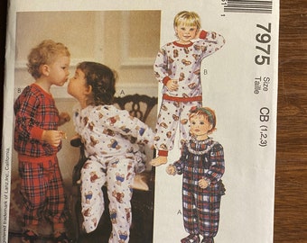 Unisex Childrens' Toddler PAJAMAS One or Two Piece - McCall's #7975 Pattern  Size 1, 2, 3 -  (Sleep wear) PJs - Night wear - 1995