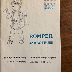 Romper For English Smocking  - Toddler  - Grace L. Knott Smocking Patterns  Size 6 - 18 Months - 1981 - uncut -