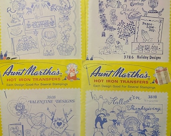 Aunt Martha's Hot Iron Transfers Choose: Holiday Designs -  Use 0n Baby Quilt, Towels, Linens etc - Paint, Embroider, Quilting etc- Unopened