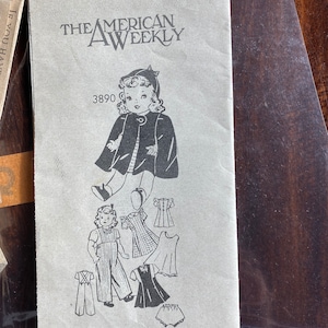 DOLL clothes PATTERN  to sew American Weekly Newspaper / Magazine Vintage Pattern (uncut) 1950s - 60s Design 3890 Fits 16&quot; Doll