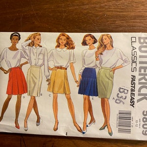 Misses Skirt  Butterick #5809 - 5 Easy Sew Designs Pattern - Adult Size 10 - 12 - Classic Lines - uncut - A line skirt - sewing - 1991