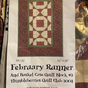 Basket Case Wall Quilt Block Kit - Center Block Completed - 24&quot; x 36&quot; - Ready to Finish - Cut Sew - Quilting Supply  Red / Blue Tones - 2004