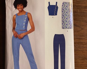 Misses / Damen Top und Schlanke Hose und Gerader Rock Schlichtheit New Look 6627 Muster Einfach Einfach Nähen Größe 6 bis 18 - 2019
