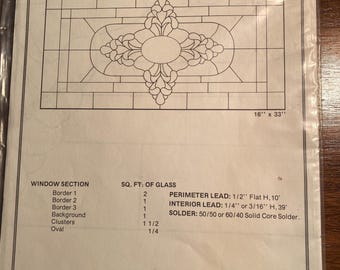 Hidden House Window - Medallion  Stained Glass Pattern Design -  W-18 - 1977 -  16" x 33"