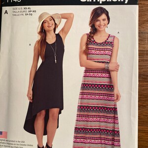 Misses / Damsommarklänning Simplicity 1143 Mönster (oklippt) Enkel Enkel Sy storlek XS till XL - 2015 - För stretchigt stickat tyg