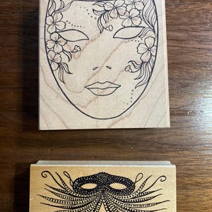 Masque de mardi gras - au choix : yeux ou visage - tampon en caoutchouc - créations en papier, impression, fabrication de cartes, idéal pour les enfants