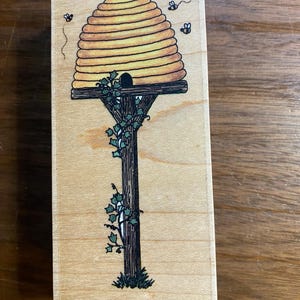 Bee Hive Design - Bloco de carimbo de borracha Stampington - artesanato em papel, impressão, cartões DIY - 2" x 4,5"