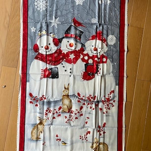 Snow Crew Large Snowman Christmas Fabric PANEL, 23&quot; x 44&quot;  Ready Sew into a Wallhanging, pillow, quilt etc - Barb Tourtillotte - Henry Glass