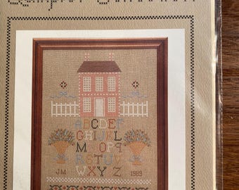 Amostra de Peach House Cross Stitch Chart - Desenhos para pendurar na parede - Bem-vindo - Casa - Alfabeto - 1989