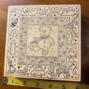 Orsacchiotto con orsacchiotto e giocattoli Blocco timbro in gomma - creazione di carte per la creazione di stampe su carta perfette per i bambini - 5 "x 5"