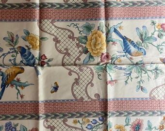 Fondo crema con grandes flores azules y amarillas con pájaros azules - Anna Rubens para telas de interior - Cortinas / Cortinas 22" x 56"