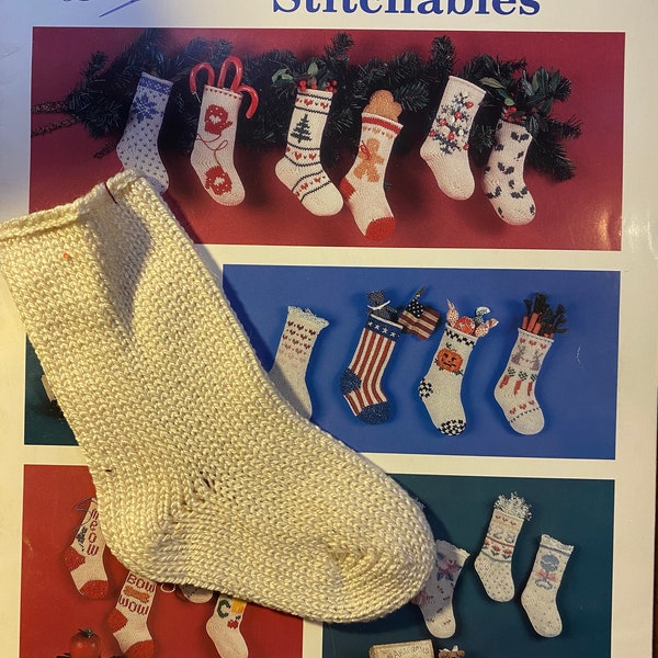 Christmas Holiday Stockings Cross Stitch Duplicate Stichables with 1 Knit Stocking - Sue Hillis - 1996