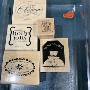 Stampin UP Rubber Stamp 5 Blocks - Christmas Tags /  Sayings -  paper crafting, print making, card making, great for kids