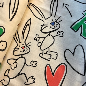 Bunny Rabbit Fabric  - Cute for clothing, quilts etc.   Artistic looking bunnies make up into nice clothing - Cotton 45&quot; x 36&quot; 1 yard