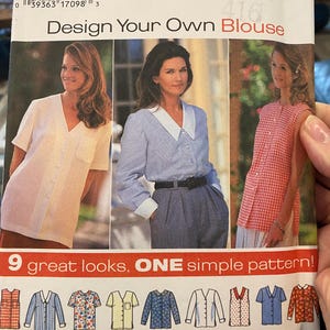 Misses / Women&#39;s Blouse / Shirt Simplicity 9746 Pattern  Size 8, 10, 12  - 1995 - Front Button Closure - Basic Pattern - Design Your Own
