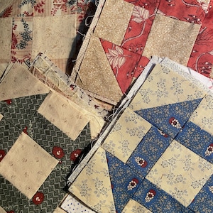 Greek Square / Nancy 6.5&quot; Pieced Fabric Quilt Blocks (Square) Pick: Set of 9 Blocks Pinks / Blues / Browns / Greens or Single Block Orange