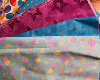 Easter Fun Brights bundle - 10 Fun Print Small Bit fabrics - Red / Yellow / Blue   w/ Dots, Jelly Beans, Check, Fish various sizes