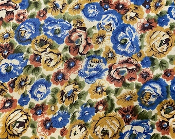 Tela de fondo beige floral (jardín de flores) - azul, rojo, verde, amarillo - 36" x 44" de ancho