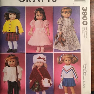 DOLL CLOTHES Pattern - 18&quot; doll  McCall&#39;s #3900 clothing - Dress, coat, nightgown, top, cardigan, skirt, bear, & cap