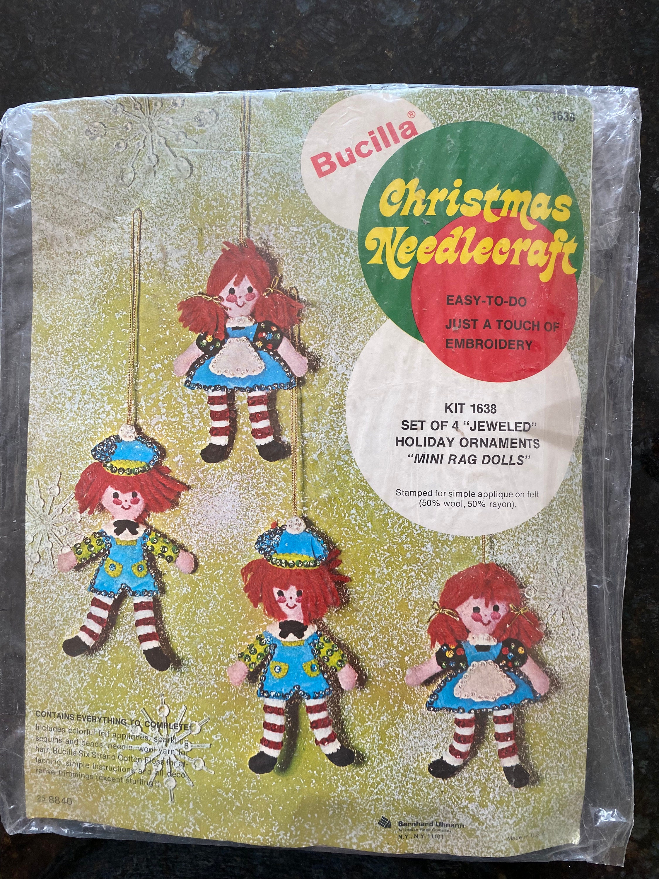 Vintage Bucilla Wind Up Toys Felt Christmas Jeweled Ornament Kit NIP