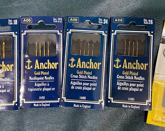 Needlepoint Cross Stitch Tapestry Embroidery Sewing Needles - Anchor / John James / Wrights Pick Size: 18, 22, 24, 26 / Type / Twin Pointed