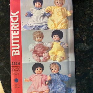 DOLL  CLOTHES Patterns for 16&quot; Baby doll - Butterick 4144 -  Overalls, Dress, gown, Bunting, Pinafore, Hat and Booties